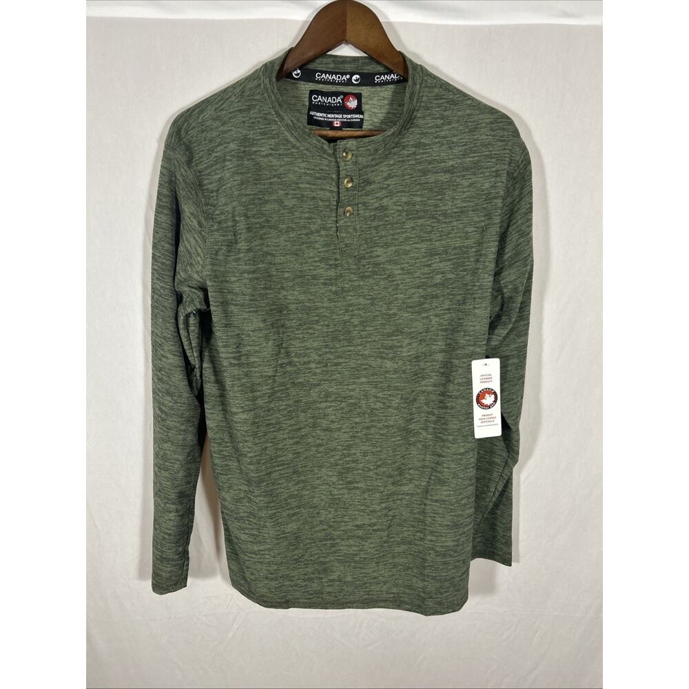 Canada Weather Gear Green Henley Shirt Men’s Medium Long Sleeve NWT